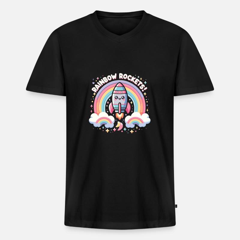 Rakete - Männer Premium Bio T-Shirt mit V-Ausschnitt - Schwarz