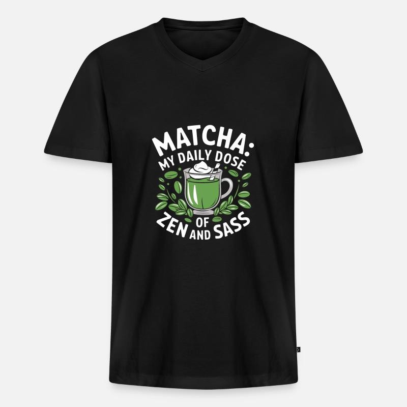 Matcha - Männer Premium Bio T-Shirt mit V-Ausschnitt - Schwarz