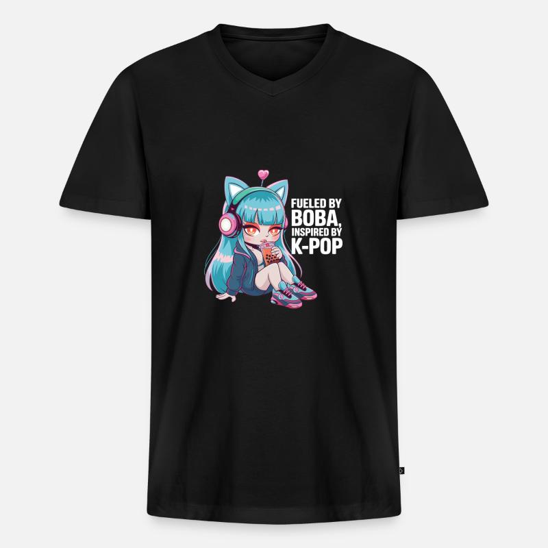 K pop und bubble Tea - Männer Premium Bio T-Shirt mit V-Ausschnitt - Schwarz