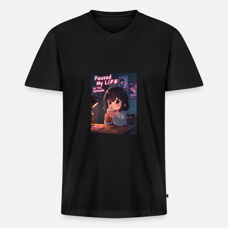 K pop und bubble Tea - Männer Premium Bio T-Shirt mit V-Ausschnitt - Schwarz