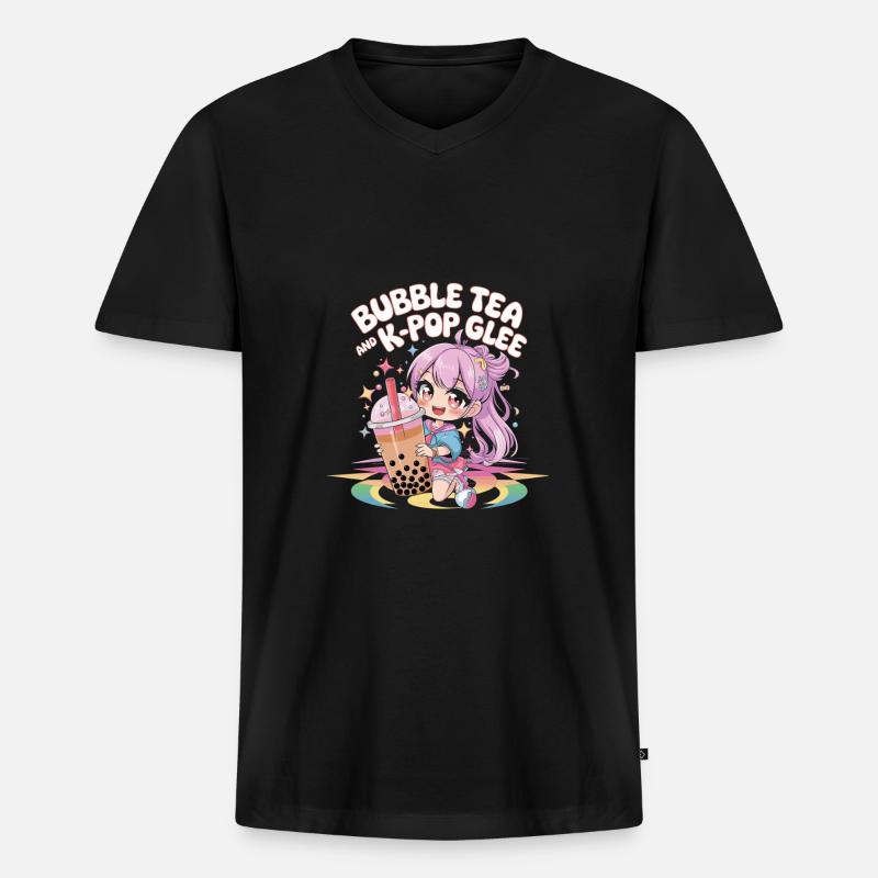 K pop und bubble Tea - Männer Premium Bio T-Shirt mit V-Ausschnitt - Schwarz