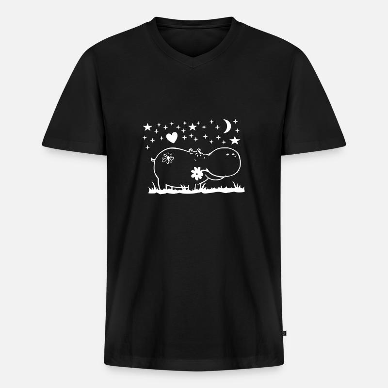 Nilpferd bei Nacht - Männer Premium Bio T-Shirt mit V-Ausschnitt - Schwarz