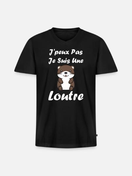 Humour petite loutre - T-shirt encolure en V Premium bio Homme - noir