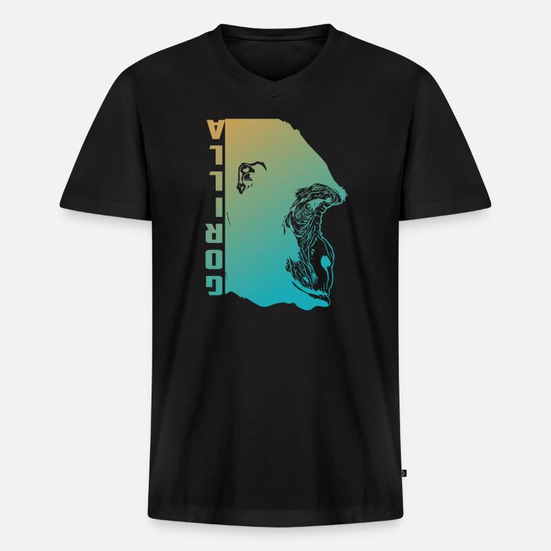 Gorilla Gesicht - Männer Premium Bio T-Shirt mit V-Ausschnitt - Schwarz