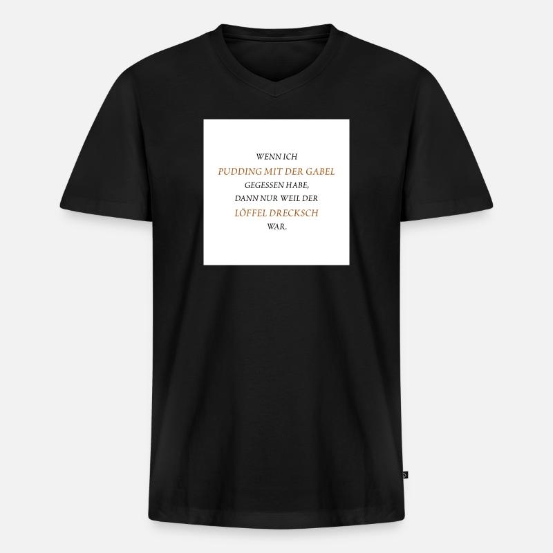 Pudding mit der Gabel - Männer Premium Bio T-Shirt mit V-Ausschnitt - Schwarz