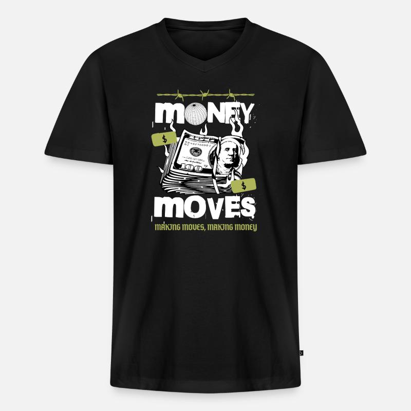 Geld in Bewegung - Männer Premium Bio T-Shirt mit V-Ausschnitt - Schwarz