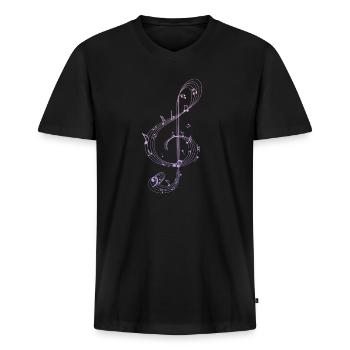 Note de musique - T-shirt encolure en V Premium bio Homme - noir - Devant - Nico (187cm)