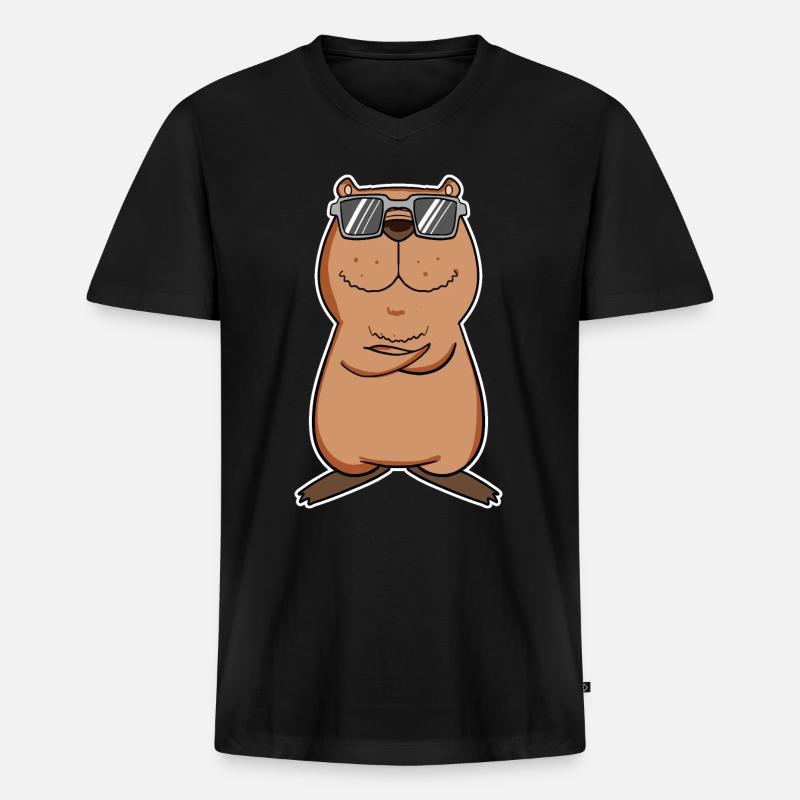 Capybara - Männer Premium Bio T-Shirt mit V-Ausschnitt - Schwarz