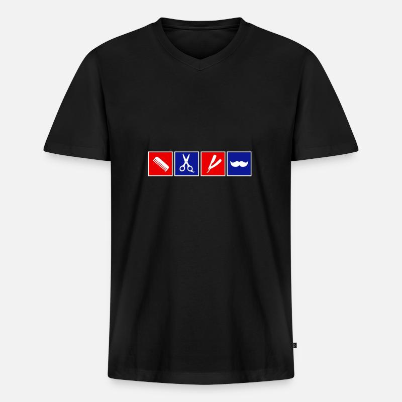 Barber - Männer Premium Bio T-Shirt mit V-Ausschnitt - Schwarz