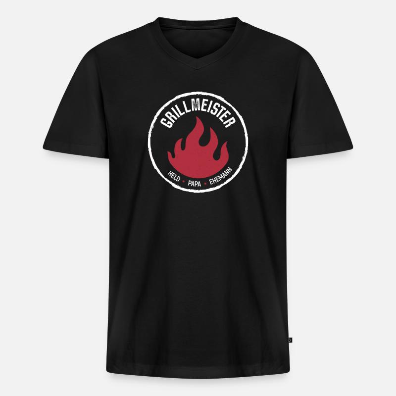 Grillmeister - Held Papa Ehemann - Männer Premium Bio T-Shirt mit V-Ausschnitt - Schwarz