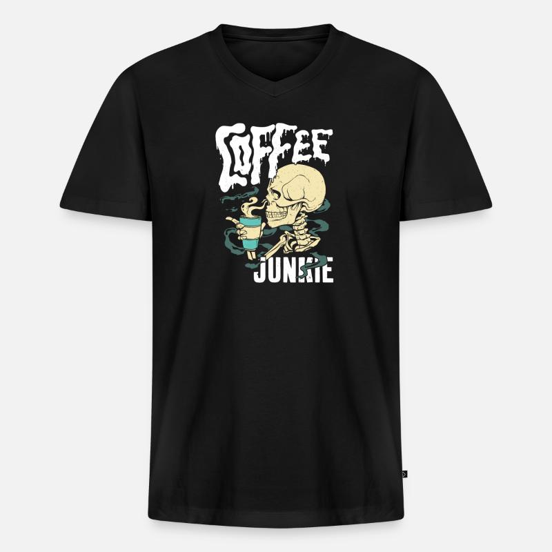 Kaffee Junkie - Cafe Sucht - Männer Premium Bio T-Shirt mit V-Ausschnitt - Schwarz