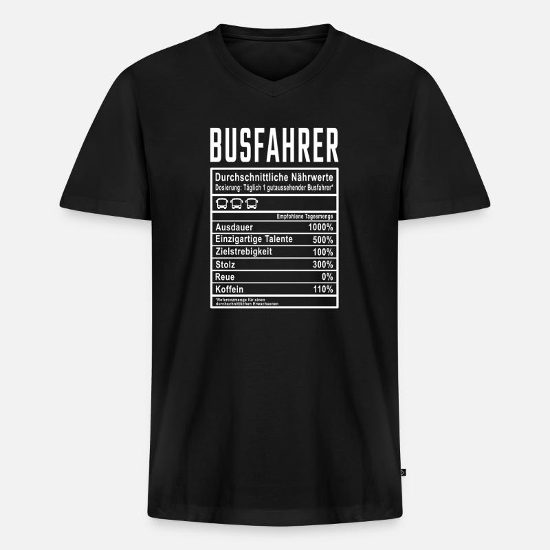 Busfahrer Nährwerte - Männer Premium Bio T-Shirt mit V-Ausschnitt - Schwarz