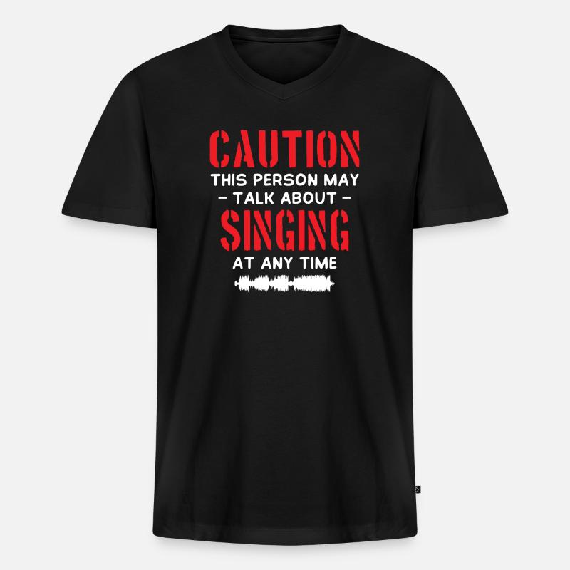 Caution Singing - Männer Premium Bio T-Shirt mit V-Ausschnitt - Schwarz