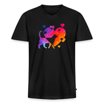 Katzenliebe - Männer Premium Bio T-Shirt mit V-Ausschnitt - Schwarz - Vorne - Nico (187cm)