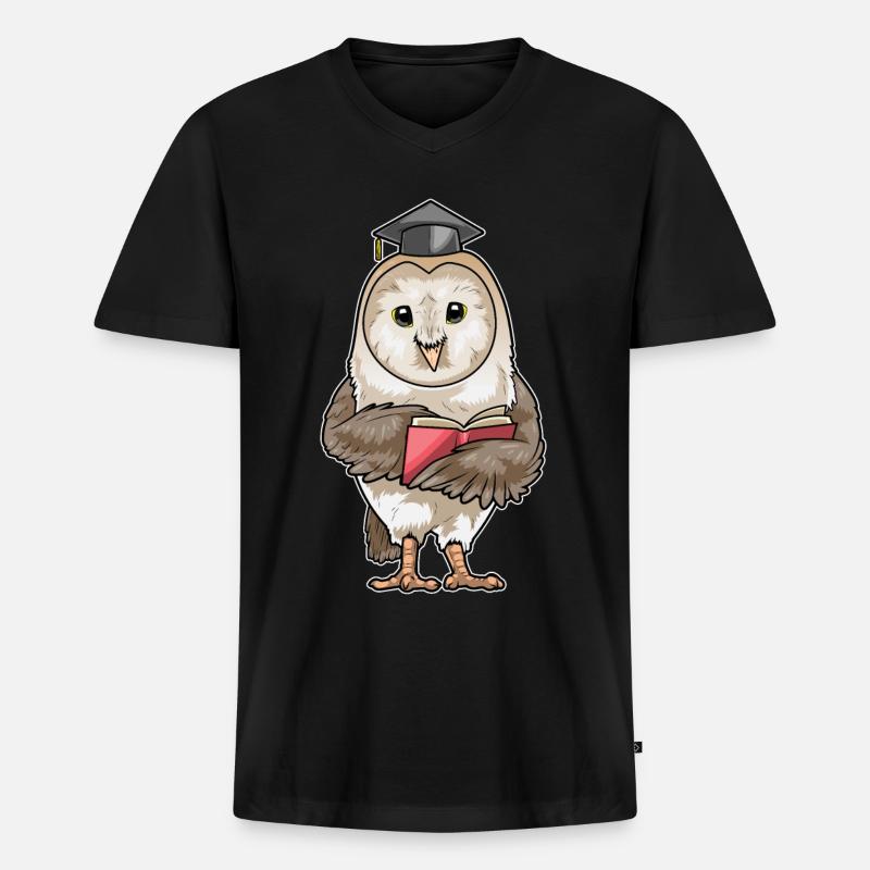 Eule Lehrer Buch - Männer Premium Bio T-Shirt mit V-Ausschnitt - Schwarz