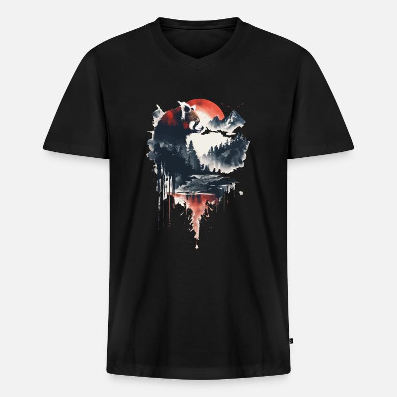 Roter Panda - Männer Premium Bio T-Shirt mit V-Ausschnitt - Schwarz