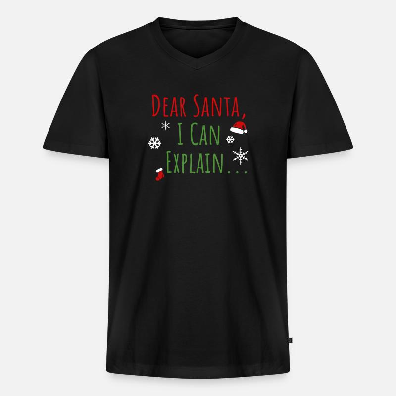 Dear Santa I Can Explain - Männer Premium Bio T-Shirt mit V-Ausschnitt - Schwarz