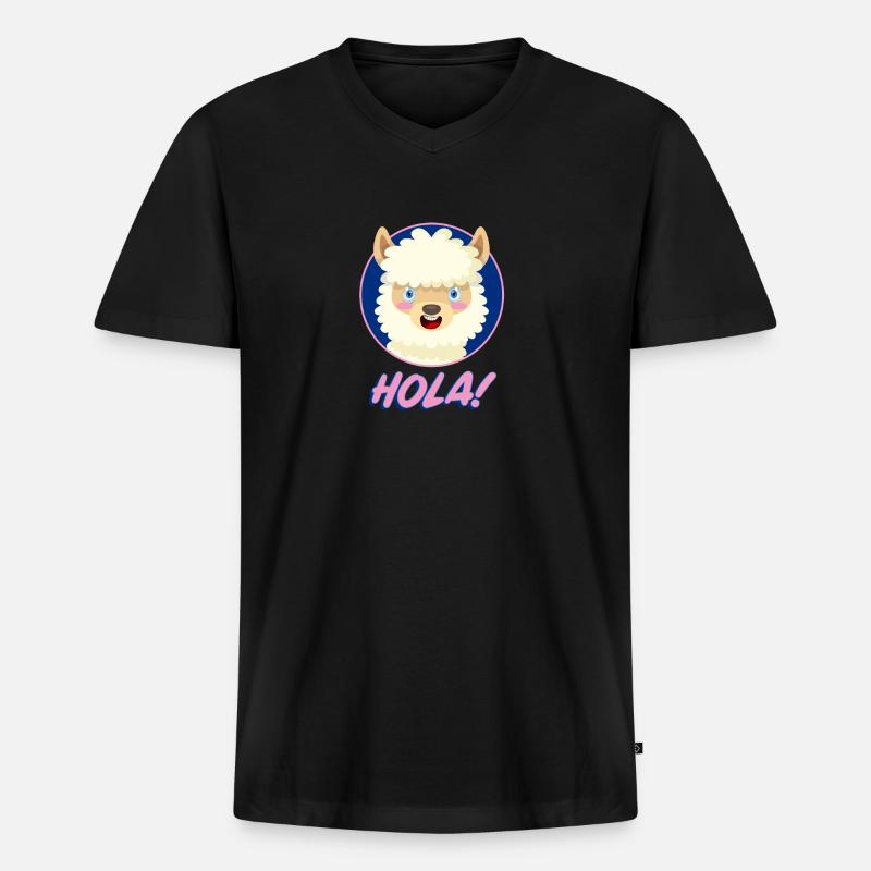 Alpaca Hola! Animal Geschenkidee - Männer Premium Bio T-Shirt mit V-Ausschnitt - Schwarz