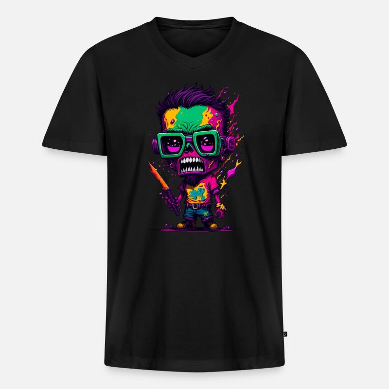 Bunter cooler Zombie - Männer Premium Bio T-Shirt mit V-Ausschnitt - Schwarz