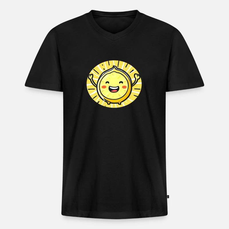 Fröhliche Zitrone - Männer Premium Bio T-Shirt mit V-Ausschnitt - Schwarz