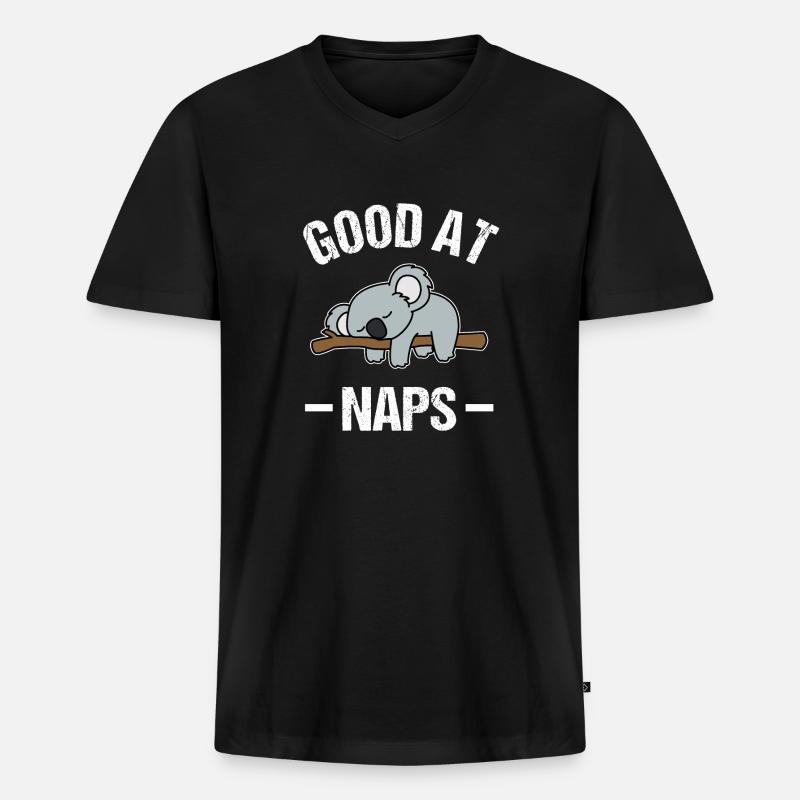 Koala Good At Naps - Männer Premium Bio T-Shirt mit V-Ausschnitt - Schwarz