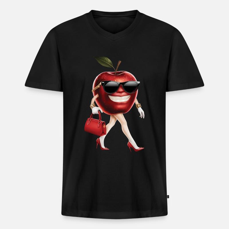 Frauen Apfel - Männer Premium Bio T-Shirt mit V-Ausschnitt - Schwarz