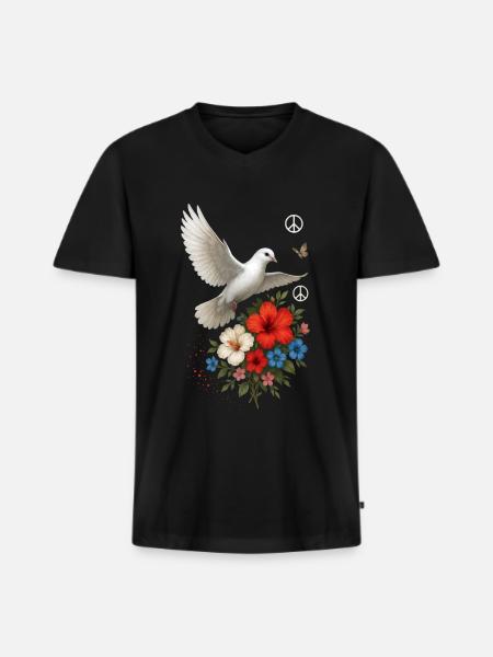 Weiße Taube - Männer Premium Bio T-Shirt mit V-Ausschnitt - Schwarz