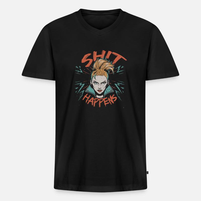 Scheiße passiert - Männer Premium Bio T-Shirt mit V-Ausschnitt - Schwarz