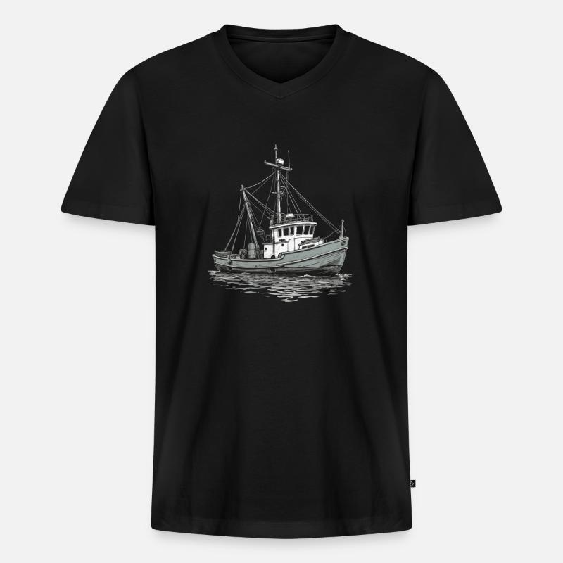 Fischkutter - Männer Premium Bio T-Shirt mit V-Ausschnitt - Schwarz