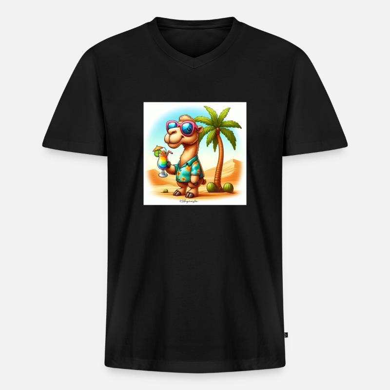 Kamel im Urlaub - Männer Premium Bio T-Shirt mit V-Ausschnitt - Schwarz