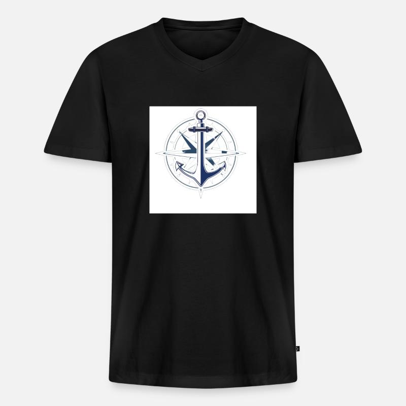 Anker Kompass - Männer Premium Bio T-Shirt mit V-Ausschnitt - Schwarz