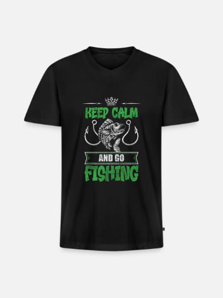 Pêche Perche Bateau Étang - T-shirt encolure en V Premium bio Homme - noir