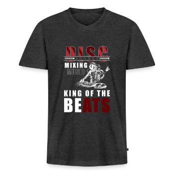 DJ Techno Party Rave - T-shirt encolure en V Premium bio Homme - anthracite chiné - Devant - Nico (187cm)