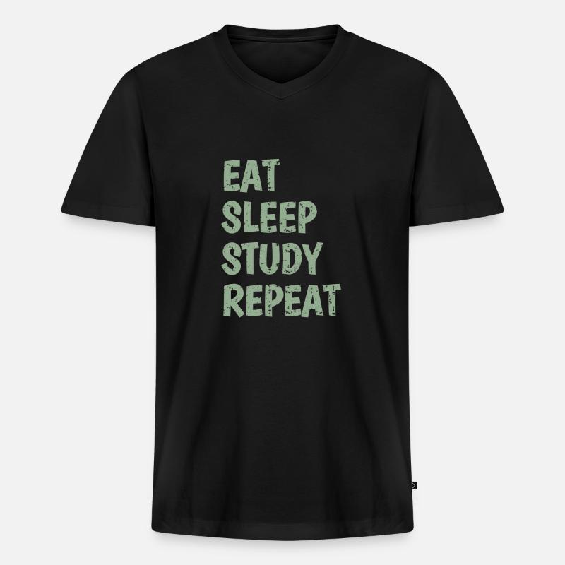 Eat Sleep Study Repeat - Männer Premium Bio T-Shirt mit V-Ausschnitt - Schwarz