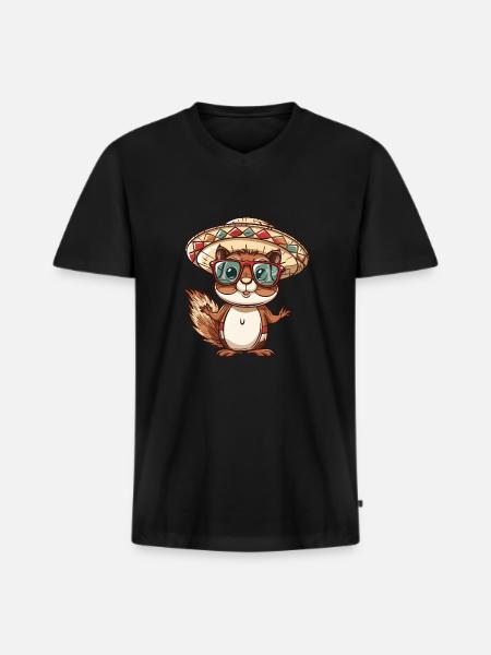 Squirrel Comic Funny Sombrero - Men's Premium Organic T-shirt with V-neck - black