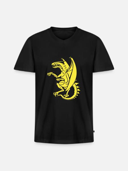 gele draak t-shirt gele draak in geel wapenschild - Mannen Premium Bio T-shirt met V-hals - zwart