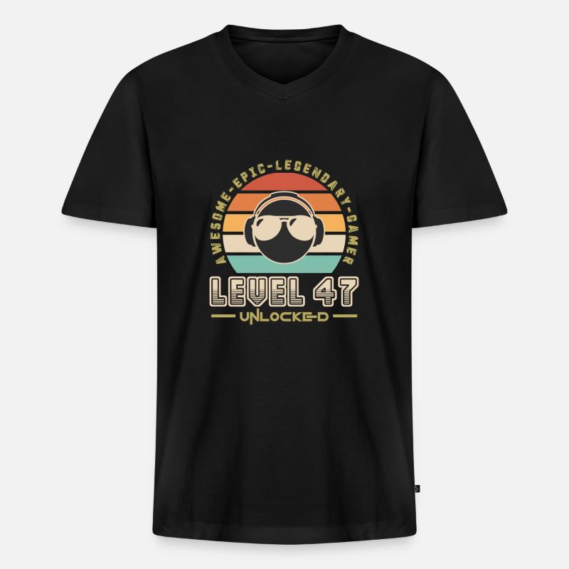 Stufe 47 - Männer Premium Bio T-Shirt mit V-Ausschnitt - Schwarz