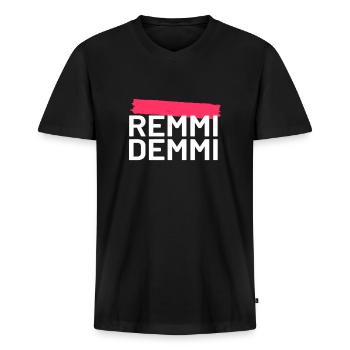 Remmidemmi Shirt - Männer Premium Bio T-Shirt mit V-Ausschnitt - Schwarz - Vorne - Nico (187cm)