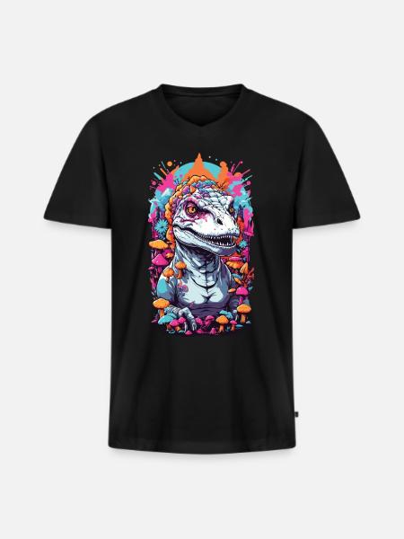 Psychedelischer Dino-Pilz Rave Kunstwerk - Männer Premium Bio T-Shirt mit V-Ausschnitt - Schwarz