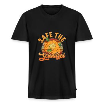 Safe the Schnitzel - Männer Premium Bio T-Shirt mit V-Ausschnitt - Schwarz - Vorne - Nico (187cm)