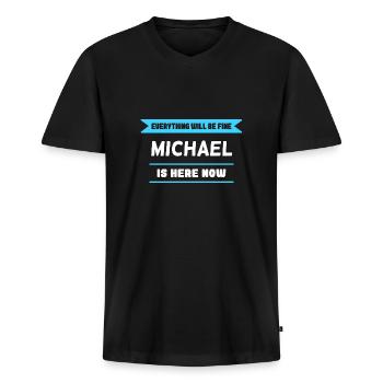 Michael Name Saying für stolze Michaels - Männer Premium Bio T-Shirt mit V-Ausschnitt - Schwarz - Vorne - Nico (187cm)