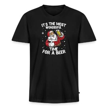 Es ist die schönste Zeit für ein Bier Weihnachten - Männer Premium Bio T-Shirt mit V-Ausschnitt - Schwarz - Vorne - Nico (187cm)