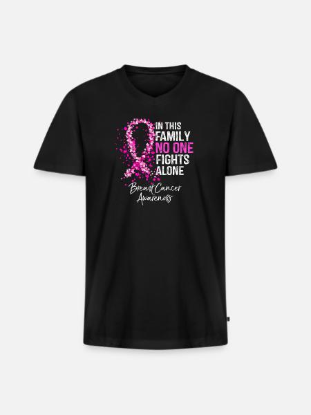 In This Family No One Fights Alone Breast Cancer - Men's Premium Organic T-shirt with V-neck - black