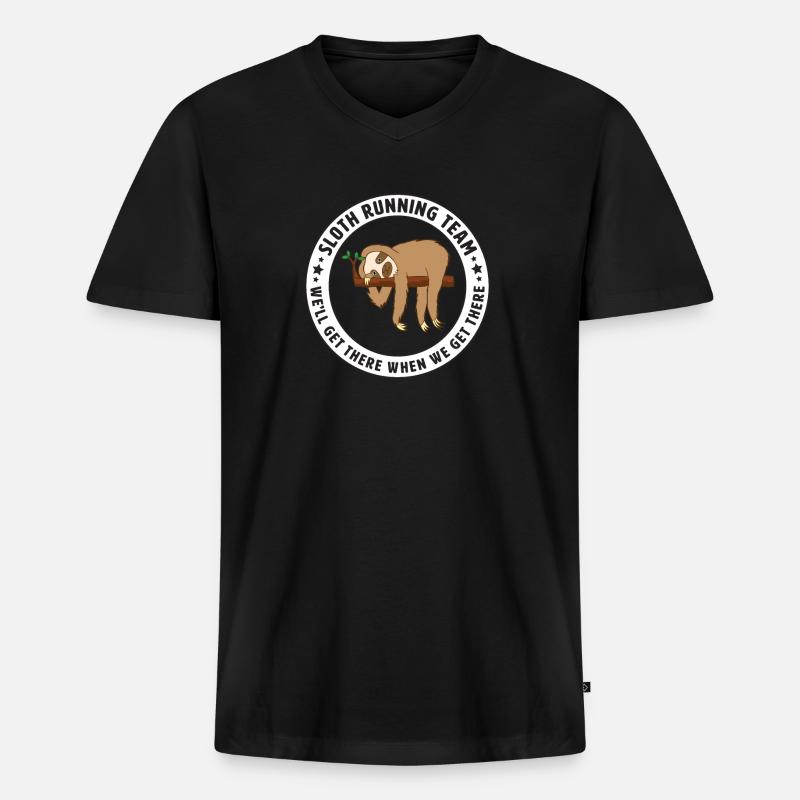 Running - Sloth Running Team - Männer Premium Bio T-Shirt mit V-Ausschnitt - Schwarz