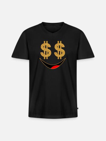 Argent en espèces en euros billets en euros - T-shirt encolure en V Premium bio Homme - noir