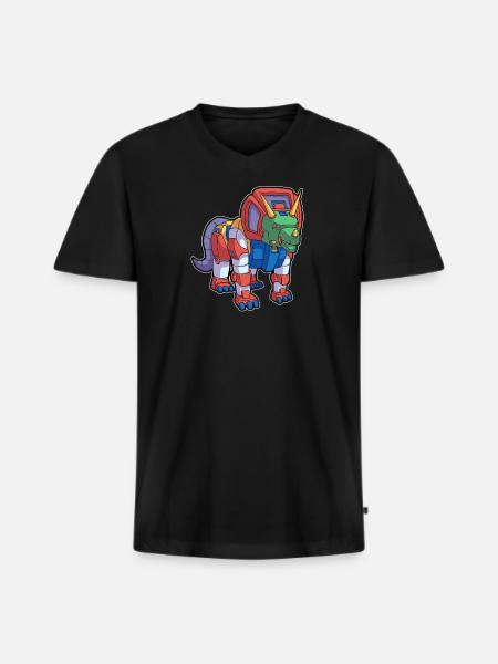 Triceratops robot dinosaur - Premium økologisk T-shirt med V-hals til mænd - sort