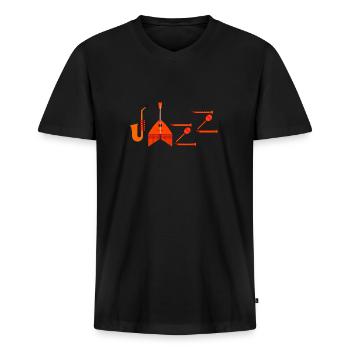 Musik Instrumente Jazz Gitarre Notenschlüssel - Männer Premium Bio T-Shirt mit V-Ausschnitt - Schwarz - Vorne - Nico (187cm)