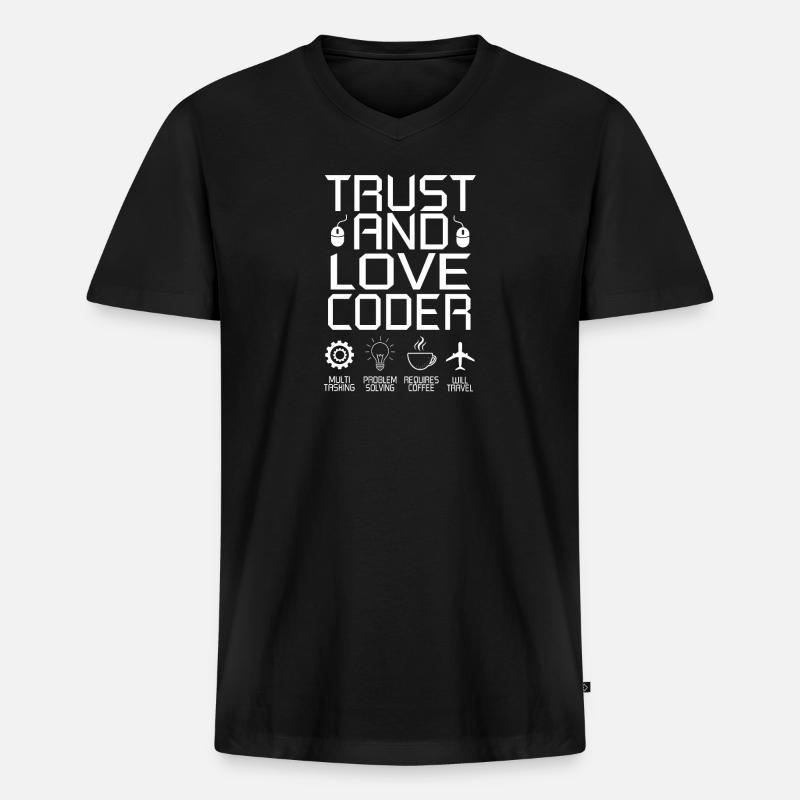 Coder programmer coffee developer gift - Men's Premium Organic T-shirt with V-neck - black