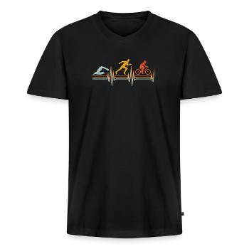 Triathlon battement de coeur sport extrême vintage - T-shirt encolure en V Premium bio Homme - noir - Devant - Nico (187cm)