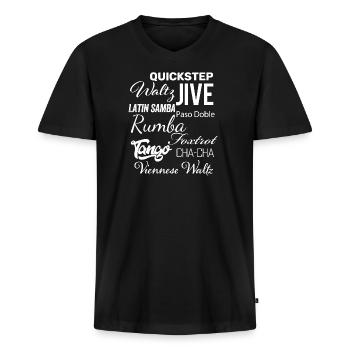 Ballroom Dance Words - Waltz Tango Foxtrot Cha Cha - Men's Premium Organic T-shirt with V-neck - black - Front - Nico (187cm)